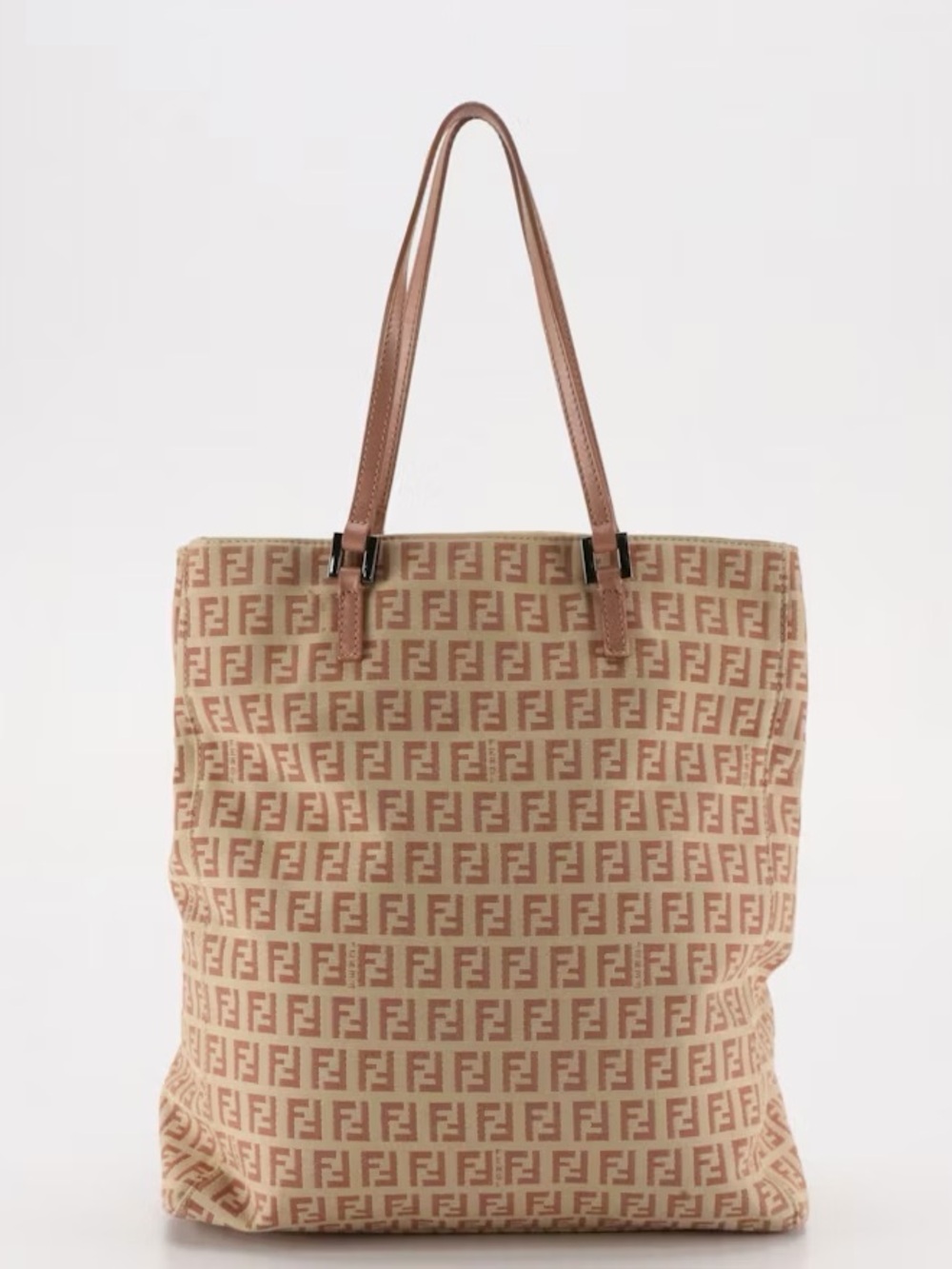 Fendi Beige Monogram Canvas Tote with Brown Leather Straps ORIGINAL